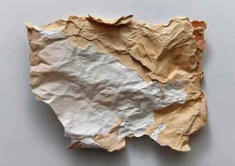 Obraz premium An abstract, textured paper art piece in beige and white with torn edges.