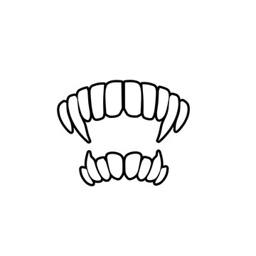 Stylized vampire fangs illustration on a white background, suitable for Halloween-themed designs