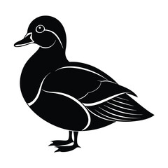 Mandarin Duck Silhouette Vector Art Design and Black And White Bird Illustration
