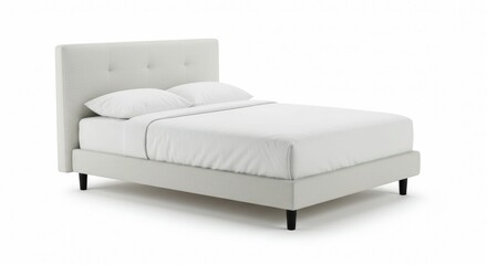 Obraz premium Upholstered Bed with Headboard on White Background