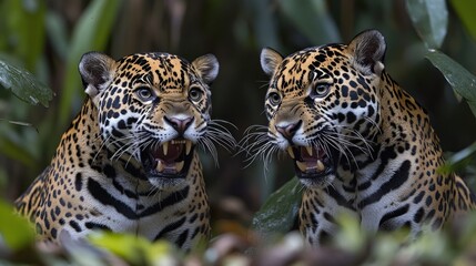 Obraz premium Majestic Jaguars: A Close Encounter in the Amazon Rainforest