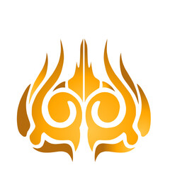 Abstract golden flame design with sharp edges and flowing curves on a white background, suitable for branding