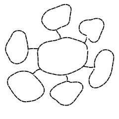 Abstract outline of a paw print design with irregular shapes, suitable for creative projects