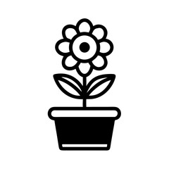 Flower in Pot with Circular Petals Icon Design