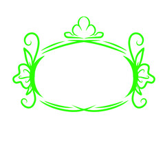 Decorative green floral frame design with elegant swirls and empty center for text placement
