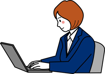 横から見たパソコンを操作する女性