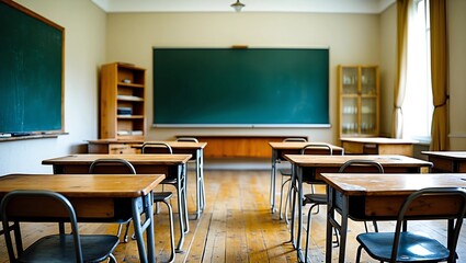 School classroom with blackboard  