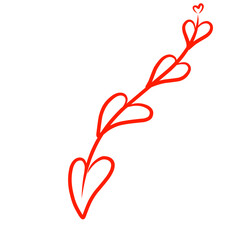 Vibrant red plant branch with heart-shaped leaves against a clean background, symbolizing love