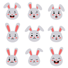 Bunny Expressions: A collection of adorable cartoon bunny faces with varying emotions and expressions, perfect for conveying different feelings and adding a touch of whimsy to any project.