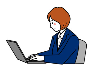 横から見たパソコンを操作する女性