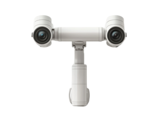 Office equipment action dual camera device cutout background for creative use in modern workspace