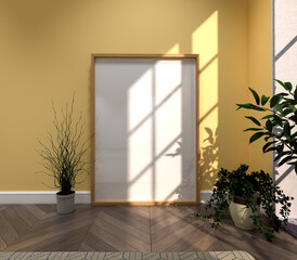 Frame mockup, ISO A0 paper size. Living room wall poster mockup. Interior mockup with house...