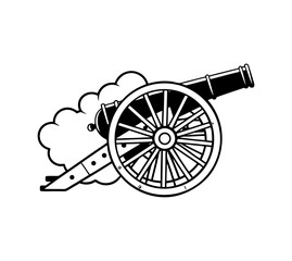 vintage cannon illustration historical war artillery, detailed hand drawn black and white sketch