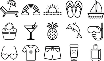 summer holiday beach elements. Hello summer lettering. summer vacation travel vector illustration.