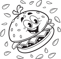 Obraz premium cartoon illustration of a burger, burger line art silhouette vector, burger line art vector illustration