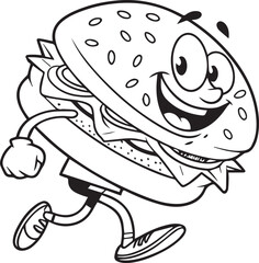 Obraz premium cartoon illustration of a burger, burger line art silhouette vector, burger line art vector illustration