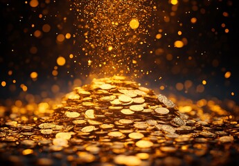 A glistening pile of gold coins, illuminated by a shower of golden sparkles.  Wealth, abundance, and prosperity.