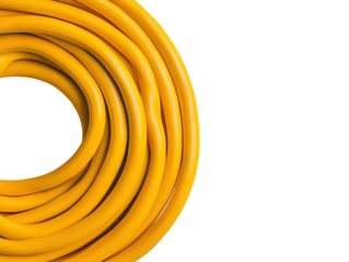 Working with office equipment yellow cable cutout background for professional settings creative viewpoint