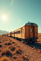 Obraz premium Sun-bleached train carriages amidst stark landscape , Bolivian desert, trains, South America