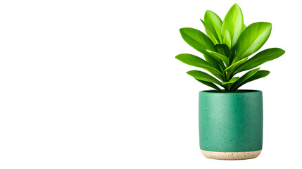 Green plant in ceramic pot on white surface