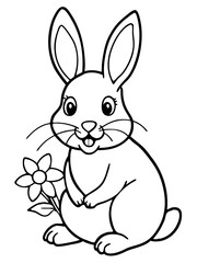 Fototapeta premium A baby bunny with a small flower in its mouth, looking happy and content.