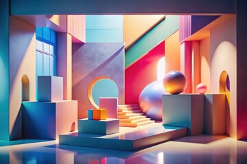 Minimalist Geometric Architecture: Soft Light Abstract Shapes Design