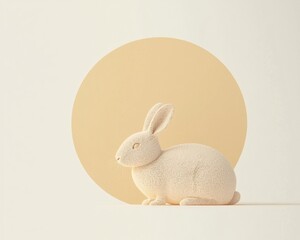 Obraz premium A minimalist depiction of a soft, white rabbit set against a pale circular background, creating a serene and artistic atmosphere.