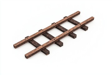 A close-up view of a section of railway tracks, showcasing the wooden sleepers and metal rails in a simple, isolated setting.