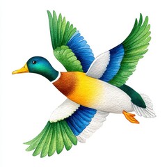 Obraz premium Vibrant Mallard Duck in Flight Watercolor Illustration