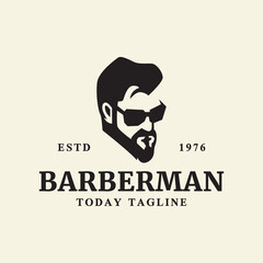 barber shop logo men retro hair fashion vector icon symbol modern illustration design