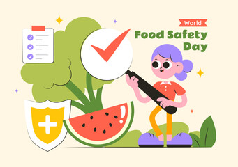 Obraz premium World Food Safety Day Vector Illustration on June 7 to Raise Awareness and Preventive Measures Against Food Safety Risks with Fruits and Vegetables