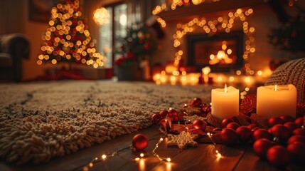 Cozy Christmas living room with candles and ornaments