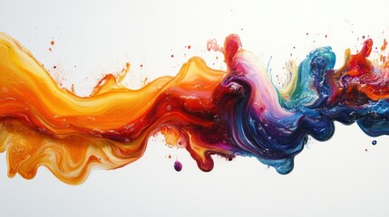 Abstract paint flow, vibrant colors, white background, dynamic movement