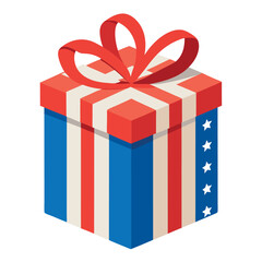 Gift box wrapped with American-flag-on-white background.