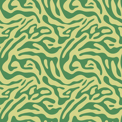 Abstract wavy shape seamless pattern illustration. Modern minimalist art print background of psychedelic curvy shapes on colorful pastel backdrop. Neon fashion fabric, liquid texture design