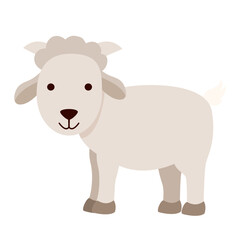 Adorable Cartoon Lamb, Simple Flat Illustration, White Fur, Brown Hooves