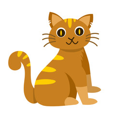 Adorable Orange Tabby Kitten, Sitting, Cartoon Style Illustration