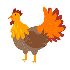 Cheerful Brown and Orange Hen Illustration, Farm Animal Cartoon