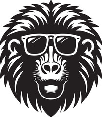 Obraz premium monkey head mascot, monkey head in sunglass silhouette vector, monkey head mascot vector illustration