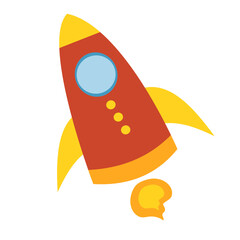 Retro Cartoon Rocket Ship in Flight, Yellow and Red