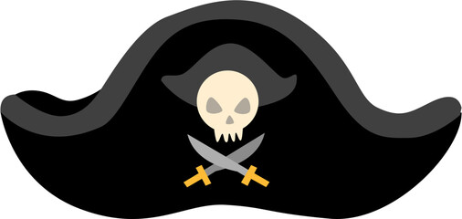 Jolly Roger Tricorn Hat with Crossed Swords and Skull