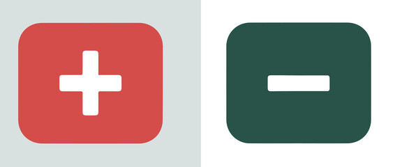 Fototapeta premium Minimalist Plus and Minus Icons in Red and Green Rounded Squares