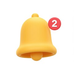 Yellow notification bell with number on white background