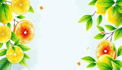 Fototapeta premium Watercolor lime square frame, vibrant citrus, tropical summer botanical illustration , vibrant, frame