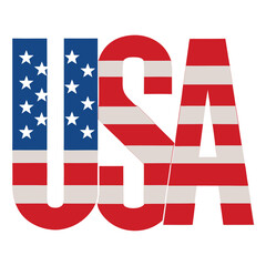 Obraz premium Vector illustration of text USA American flag theme.