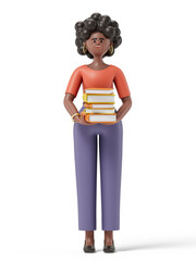 woman holding books, symbolizing knowledge or education. 3D rendering, conceptual image. Isolated on white background.