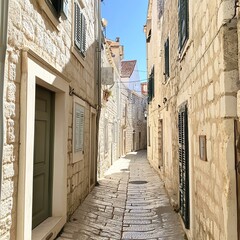 Obraz premium Sunlit Beige Stone Alleyway in Mediterranean Town