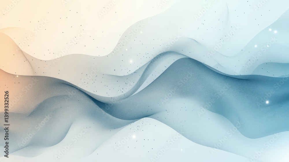 Poster an abstract design featuring flowing waves in soft shades of blue and white, creating a serene and c
