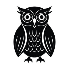Owl Silhouette Vector Art | Black and White Owl Bird Illustration