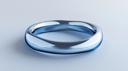 A sleek, modern blue ring sits on a smooth surface, showcasing its reflective surface and minimalist design.
